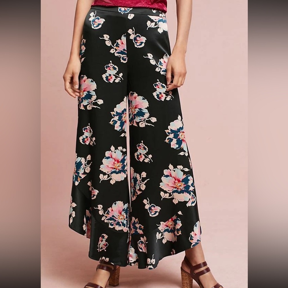 Elevenses Black Pink Tansy Ruffled Trumpet Pants‎ Size 8 - Picture 2 of 14